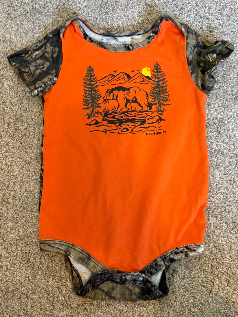 Carhartt Camo Baby Onesie Bodysuit T-Shirt Orange Sz 18 months outdoors hunting